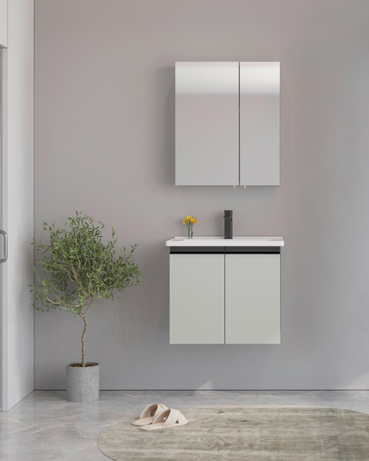 BADEZIMMER 3-teilig  in  - Kaschmir/Weiß Hochglanz, MODERN, Glas/Keramik (60/119/46cm) - MID.YOU