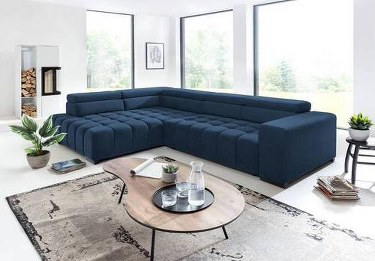 ECKSCHLAFSOFA in Velours Blau  - Blau/Schwarz, Design, Holz/Textil (201/307cm) - Livetastic