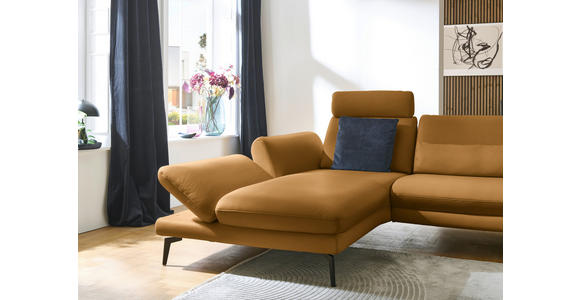 ECKSOFA in Echtleder Currygelb 195/308 cm - Currygelb/Schwarz, Design, Leder/Metall (195/308cm) - Dieter Knoll