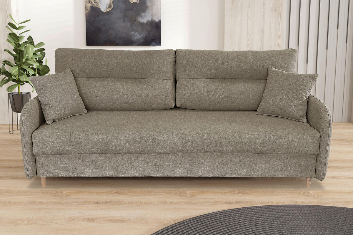 SCHLAFSOFA Flachgewebe Beige  - Beige/Schwarz, Design, Holz/Kunststoff (206/88/93cm) - MID.YOU