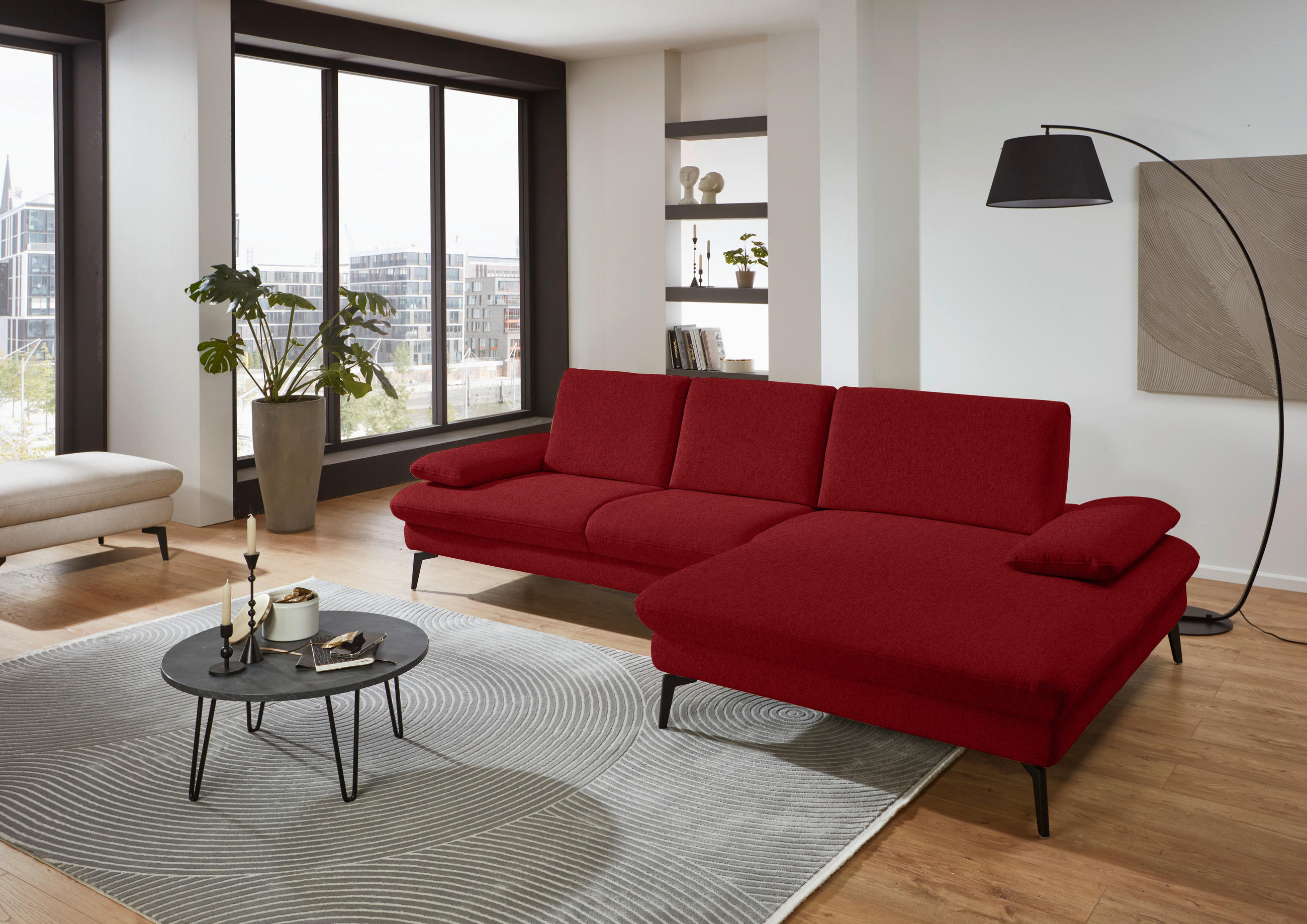 ECKSOFA in Chenille, Mikrofaser Bordeaux  - Bordeaux/Schwarz, Design, Textil/Metall (299/157cm) - Dieter Knoll