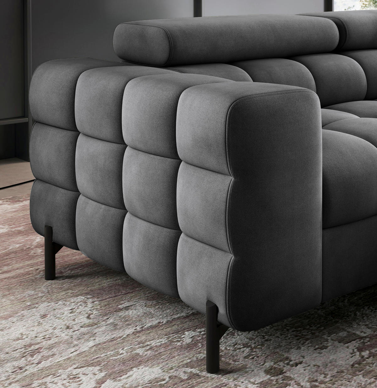 ECKSOFA FERUCCE in Flachgewebe Dunkelgrau  276/200 cm  - Dunkelgrau/Schwarz, Design, Textil/Metall (276/200cm) - MID.YOU