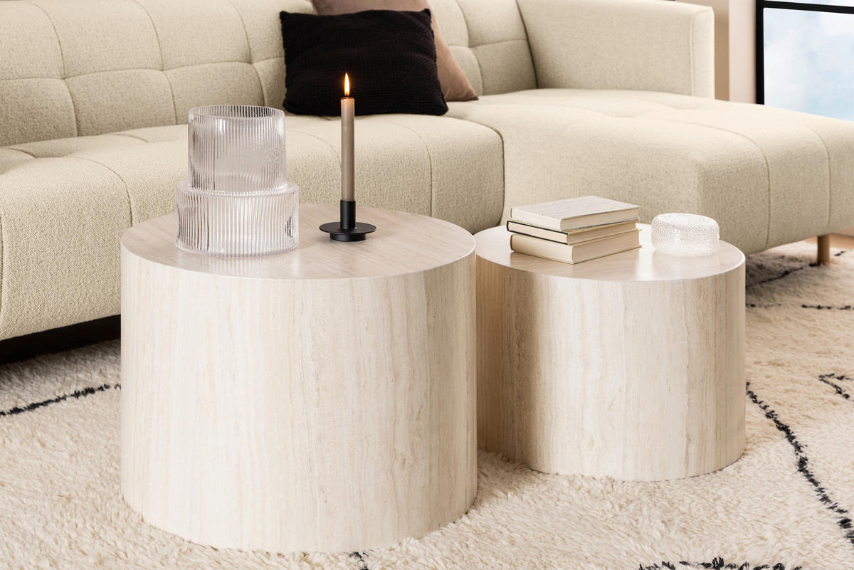 COUCHTISCHSET zylindrisch Beige  - Beige, Design, Holzwerkstoff (58/58/40cm) - MID.YOU