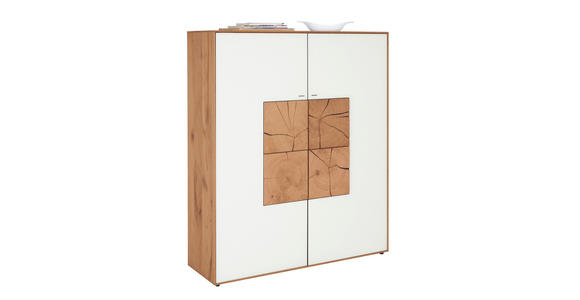 HIGHBOARD Lago in 117/138/39 cm - Weiß, Natur, Glas/Holz (117/138/39cm) - Valnatura