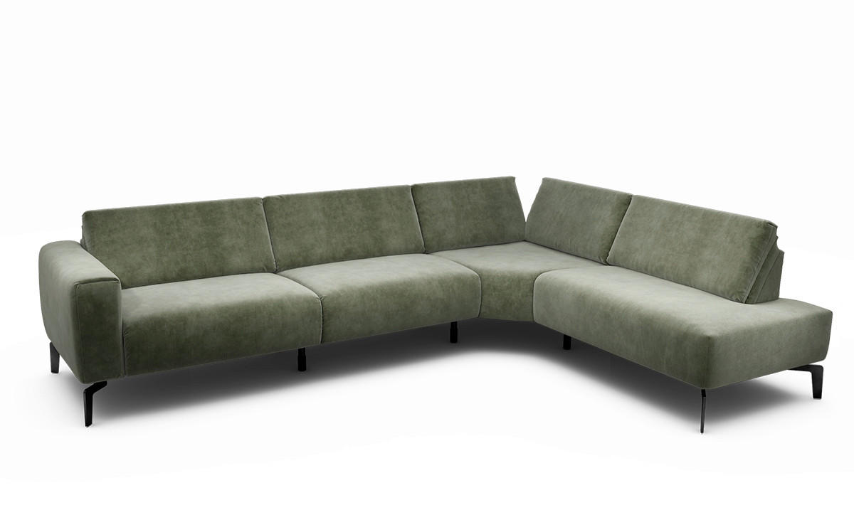 ECKSOFA Cosy in Samt Waldgrün  296/213 cm  - Waldgrün/Schwarz, Design, Textil/Metall (296/213cm) - SENSOO