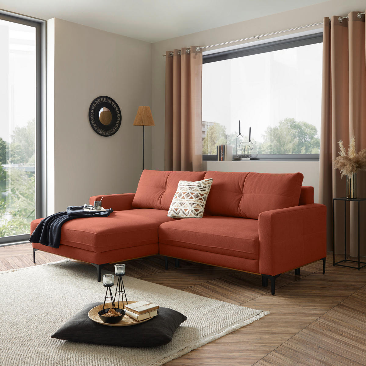 ECKSOFA in Rostfarben  - Rostfarben/Schwarz, Modern, Textil/Metall (162/238cm) - Ondega