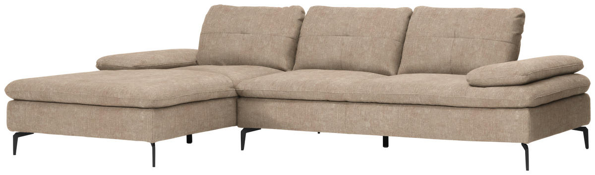 ECKSOFA in Velours Sandfarben  179/301 cm  - Sandfarben/Schwarz, Design, Textil/Metall (179/301cm) - Chilliano