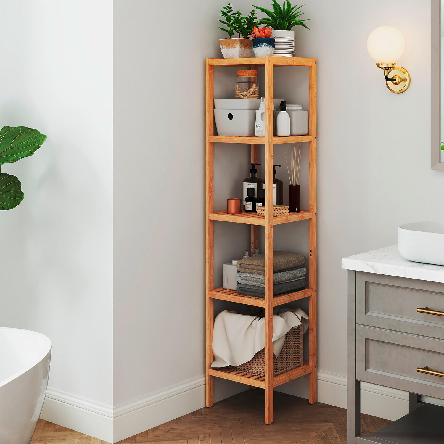 BADEZIMMERREGAL 33/146/33 cm  - Naturfarben, Basics, Holz (33/146/33cm)