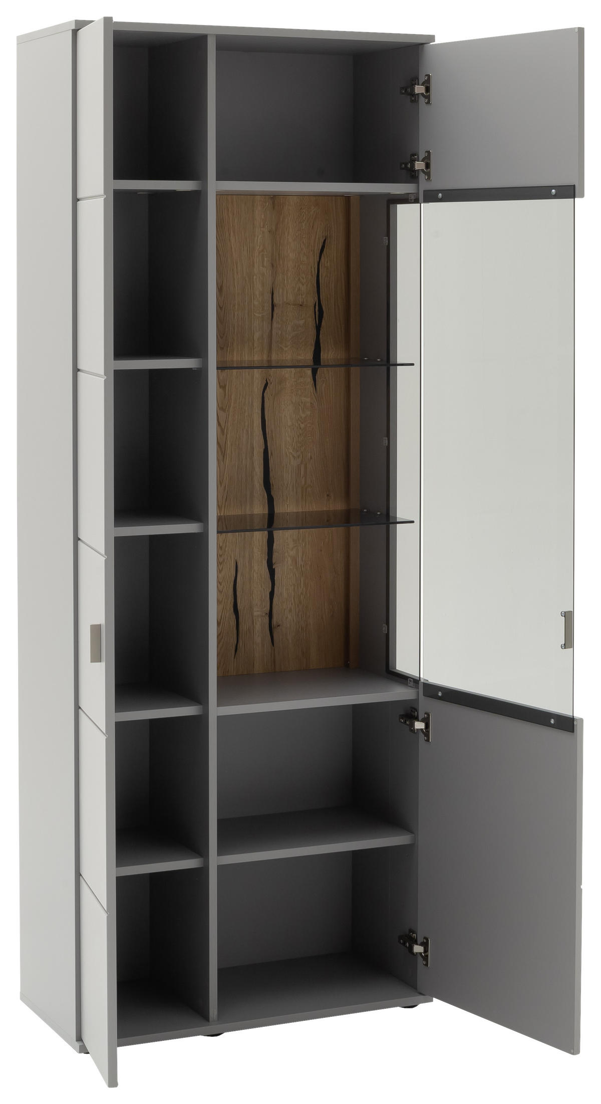 VITRINE in furniert Grau, Eichefarben  - Eichefarben/Schwarz, Design, Glas/Holzwerkstoff (80/207/38cm) - MID.YOU