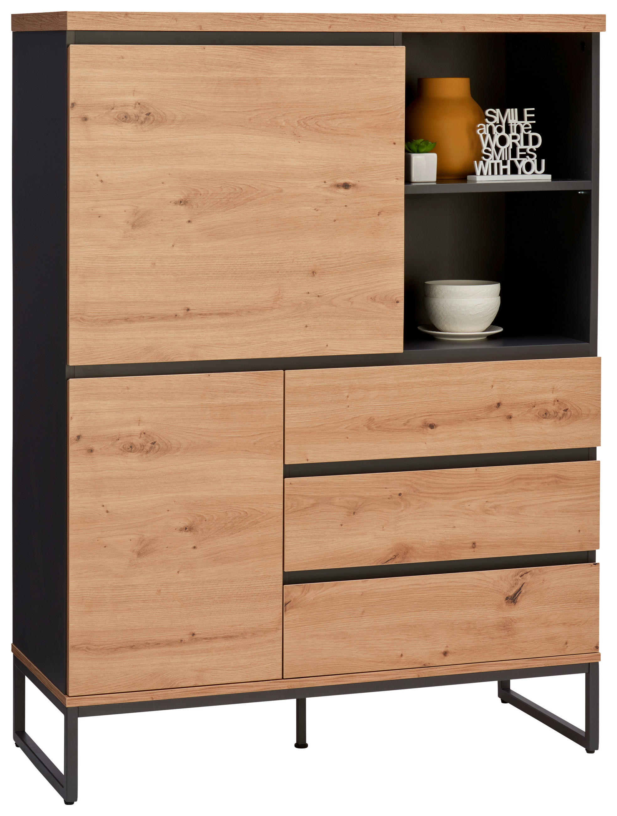 HIGHBOARD  in 98,8/132,8/40 cm  - Anthrazit/Eiche Artisan, KONVENTIONELL, Holzwerkstoff/Metall (98,8/132,8/40cm) - home24