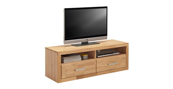 TV-ELEMENT Eiche massiv Eichefarben - Eichefarben/Grau, KONVENTIONELL, Holz/Metall (130/45/42cm) - Linea Natura