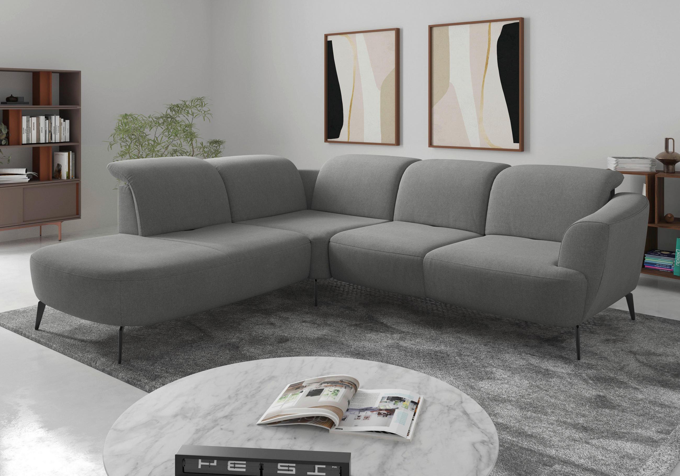 ECKSOFA in Mikrofaser Grau  - Schwarz/Grau, Konventionell, Textil/Metall (267/300cm) - Sit & More