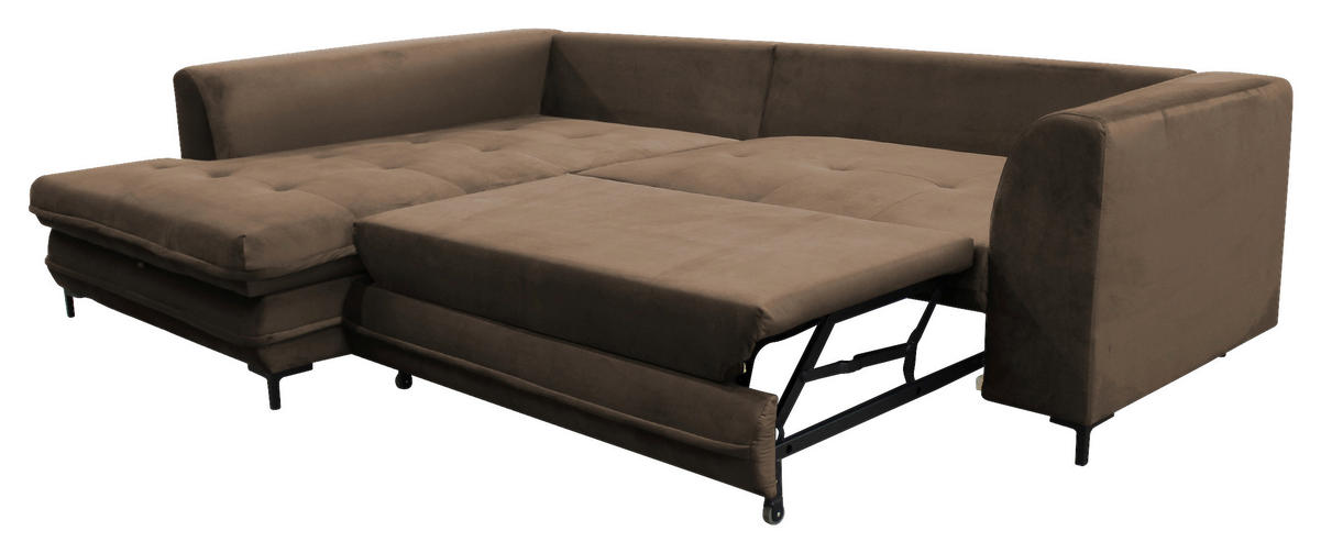 ECKSCHLAFSOFA Velours Braun  - Schwarz/Braun, Design, Textil/Metall (187/277cm) - Livetastic