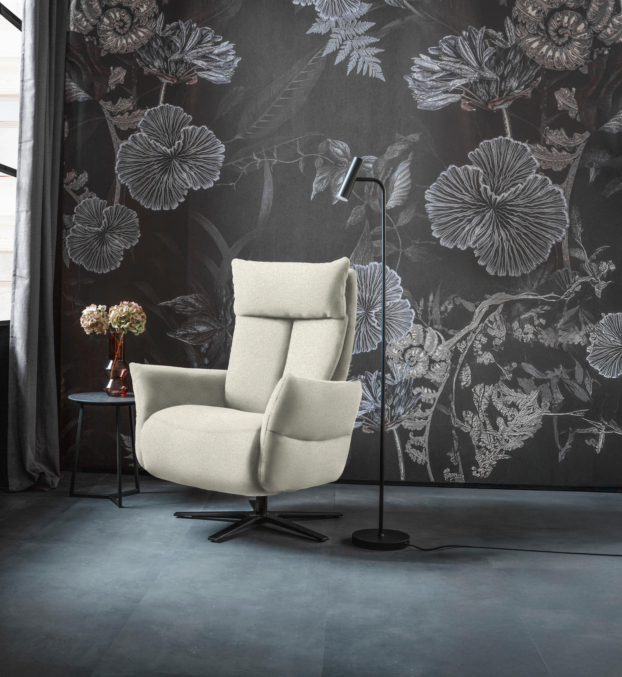 FERNSEHSESSEL Chenille Creme  - Creme/Schwarz, Design, Textil/Metall (74/115/85cm) - Schöner Wohnen