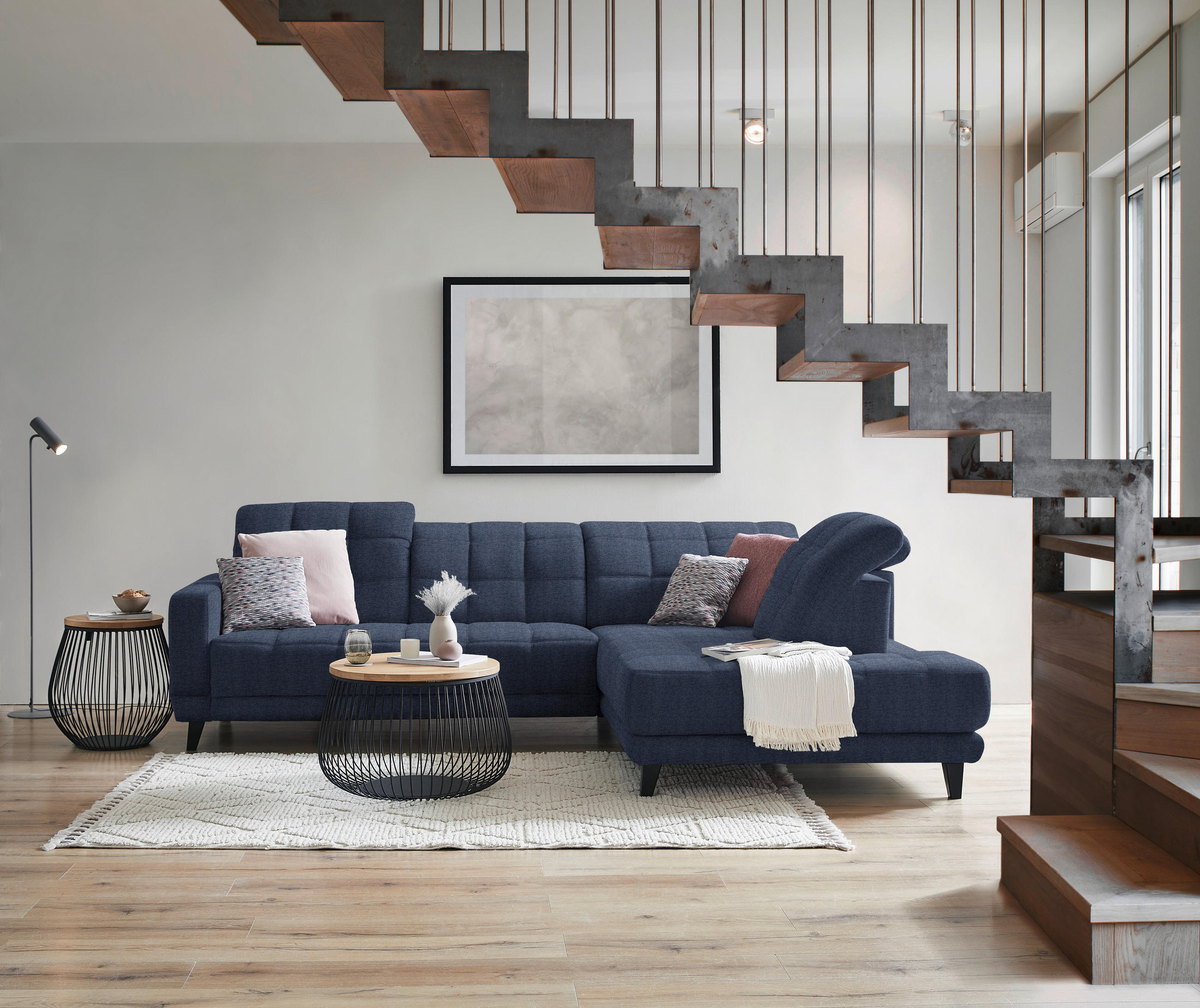 ECKSOFA in Webstoff Dunkelblau  - Schwarz/Dunkelblau, Design, Holz/Textil (302/216cm) - Xora