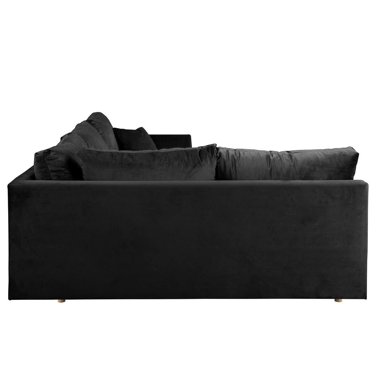 ECKSOFA inkl. Hocker Ariella Schwarz Samt Rückenkissen, Hocker  - Schwarz/Naturfarben, Design, Holz/Textil (161/231cm) - Livetastic