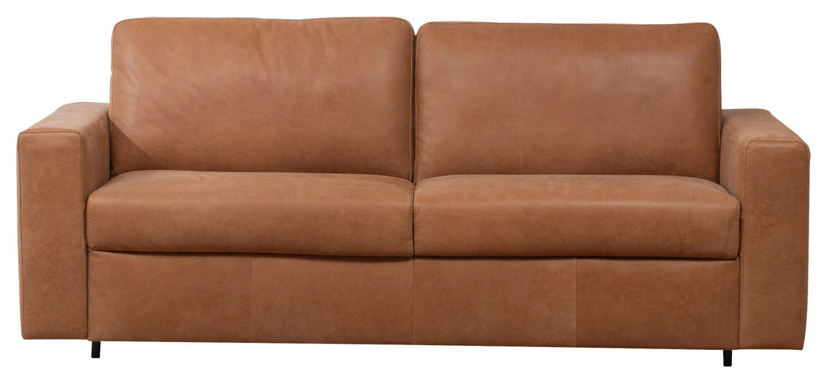 SCHLAFSOFA Karamell Echtleder  - Karamell/Schwarz, KONVENTIONELL, Leder/Kunststoff (198/84/98cm) - Novel