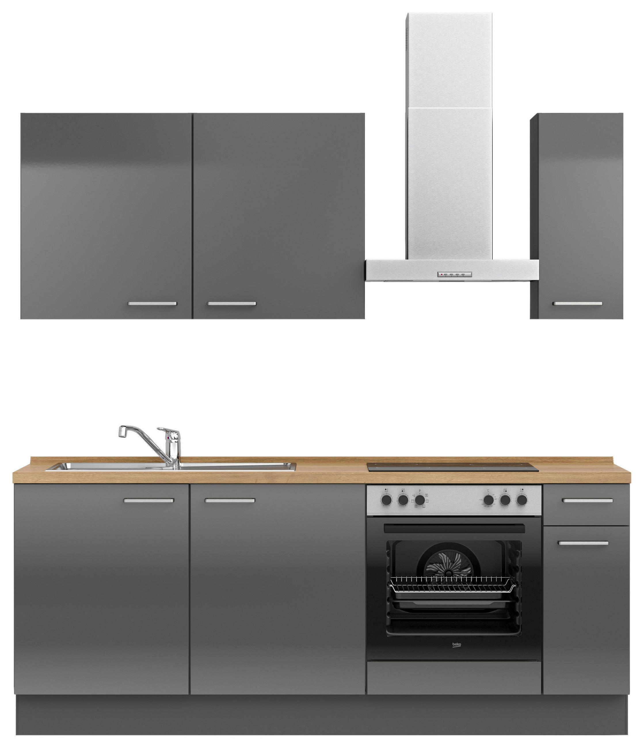 KÜCHENBLOCK 210 cm   in Eichefarben, Schieferfarben  - Schieferfarben/Edelstahlfarben, MODERN, Holzwerkstoff/Metall (210cm) - Nobilia