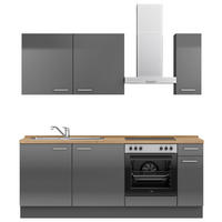 KÜCHENBLOCK 210 cm   in Eichefarben, Schieferfarben  - Schieferfarben/Edelstahlfarben, MODERN, Holzwerkstoff/Metall (210cm) - Nobilia