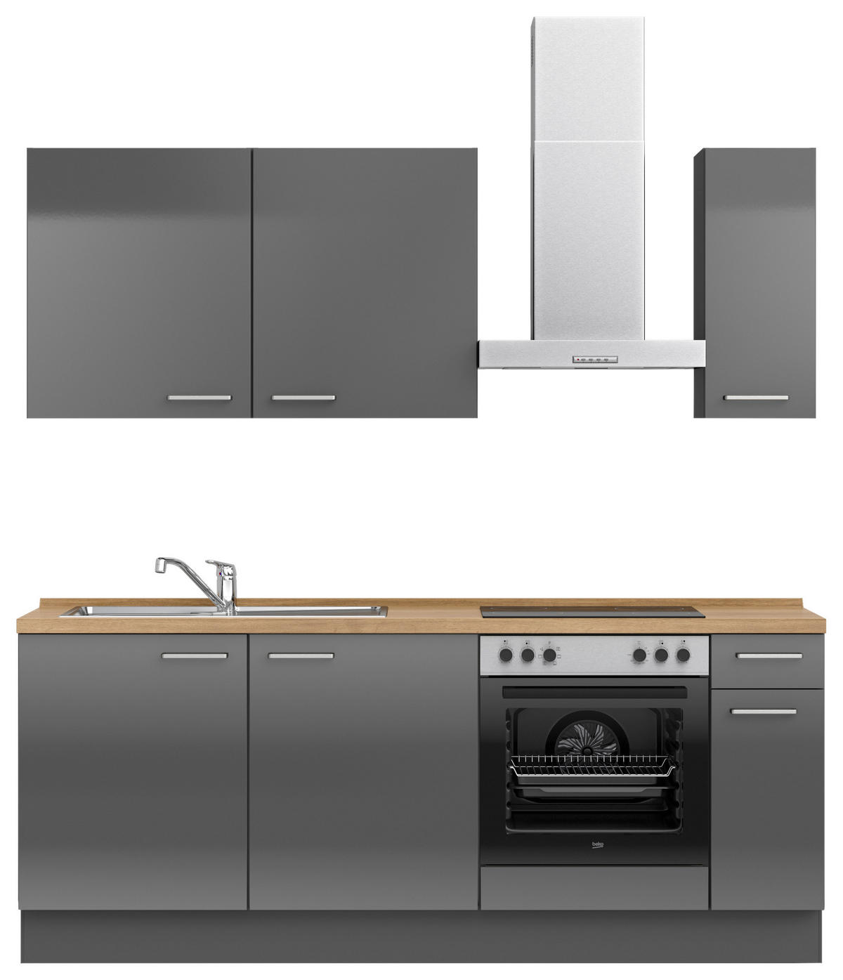 KÜCHENBLOCK 210 cm   in Eichefarben, Schieferfarben  - Schieferfarben/Edelstahlfarben, MODERN, Holzwerkstoff/Metall (210cm) - Nobilia