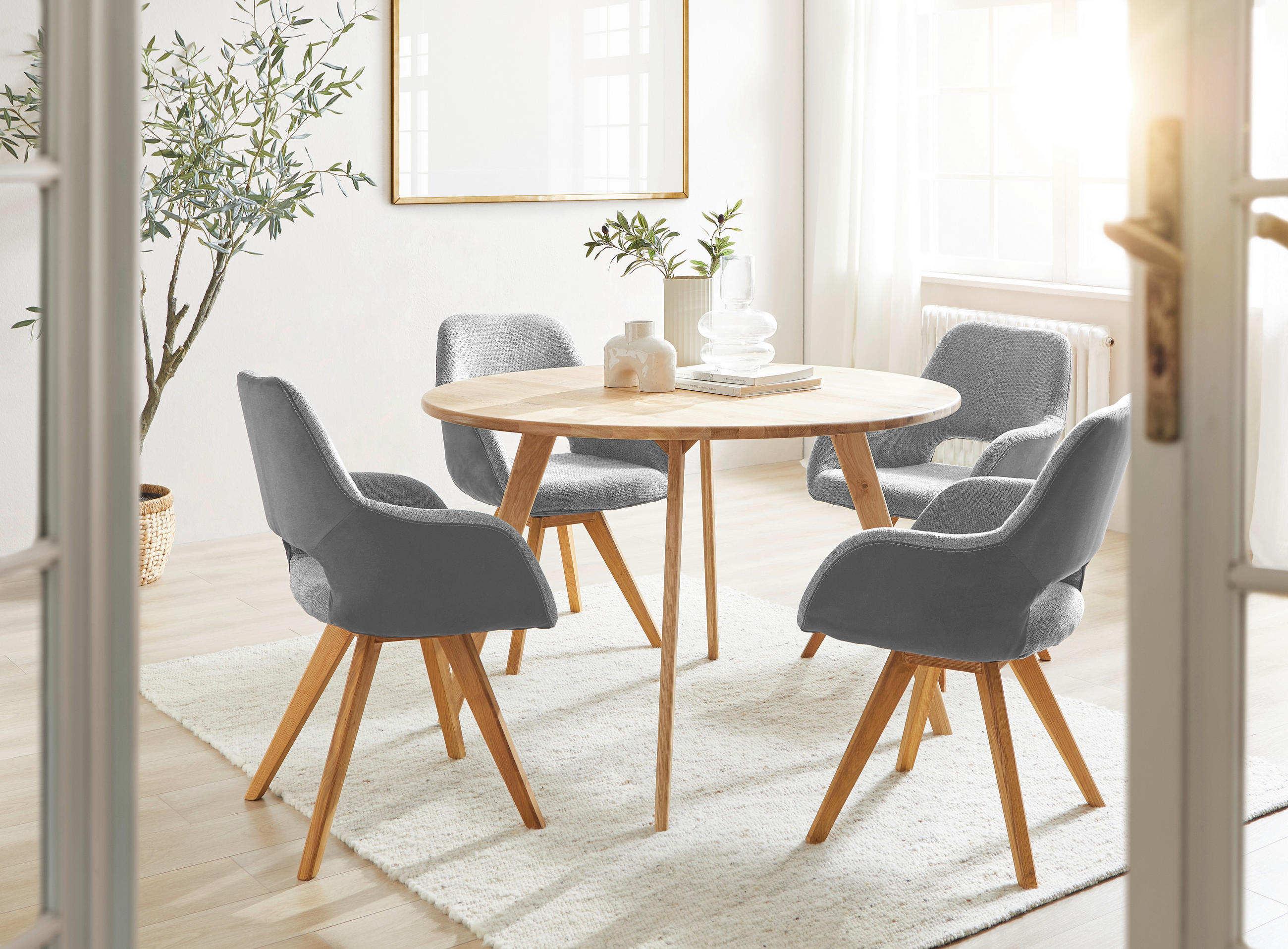 ARMLEHNSTUHL drehbar  in Flachgewebe, Mikrofaser  - Wildeiche/Hellgrau, Design, Holz/Textil (56/86/64cm) - Lomoco
