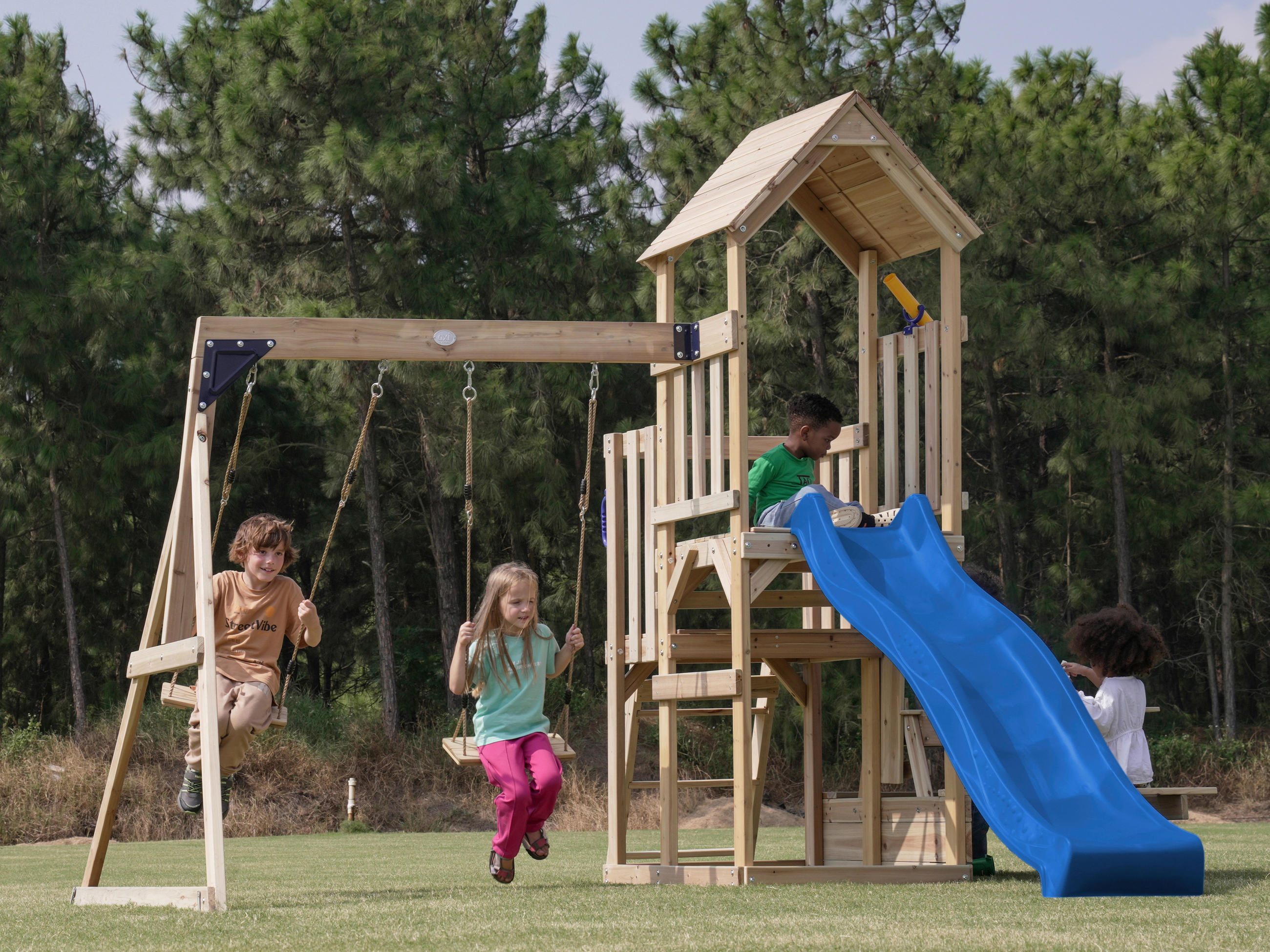 SPIELTURM  - Blau, KONVENTIONELL, Holz (366/267/383cm) - Ambia Garden