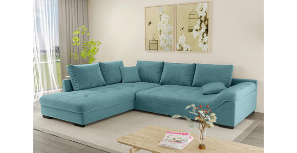 ECKSOFA Türkis Cord  inkl. Zierkissen, Rückenkissen, Rücken echt  - Türkis/Schwarz, KONVENTIONELL, Holz/Textil (202/298cm) - Carryhome
