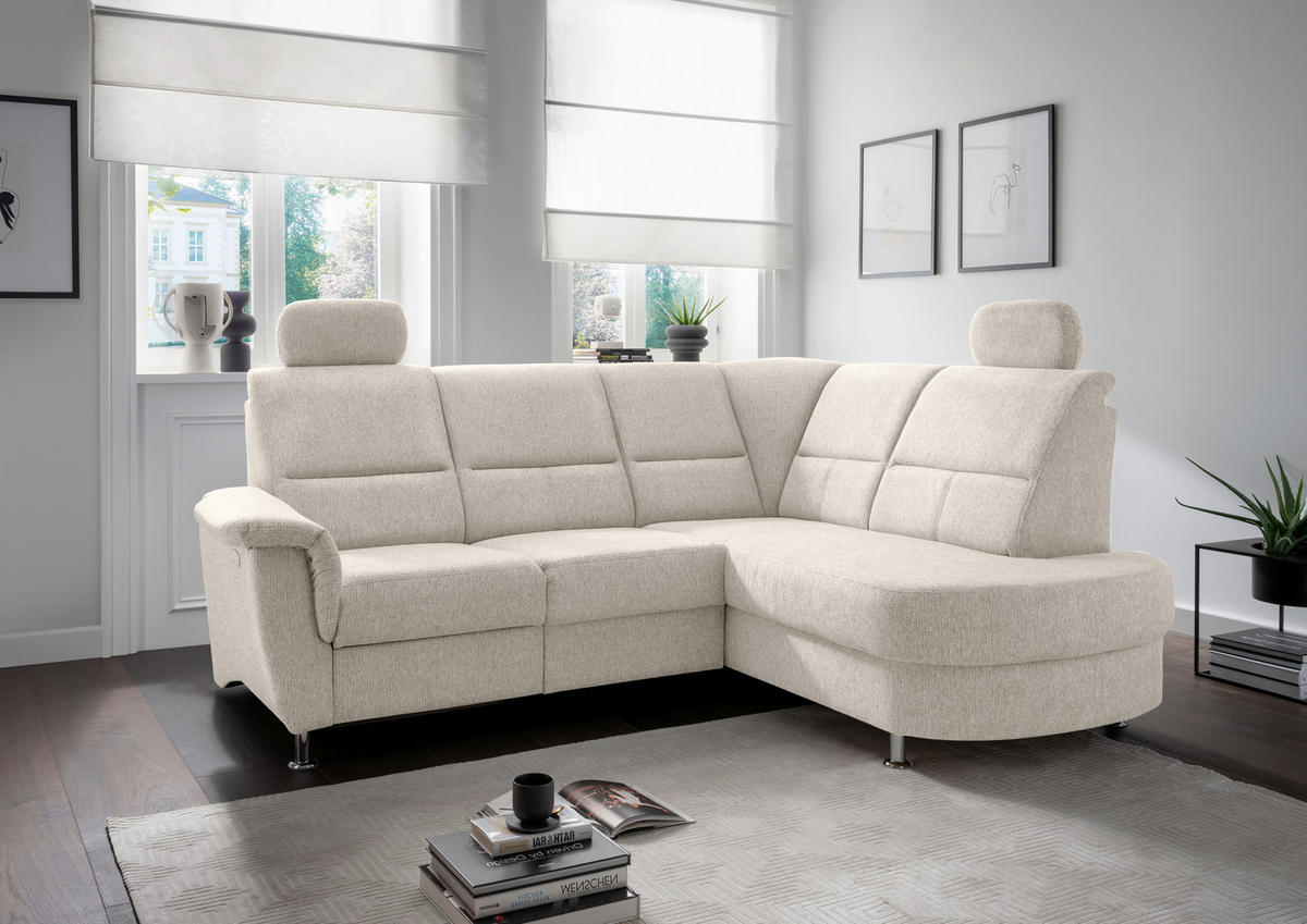 ECKSOFA in Chenille Beige  - Chromfarben/Beige, Konventionell, Textil/Metall (231/184cm) - Livetastic