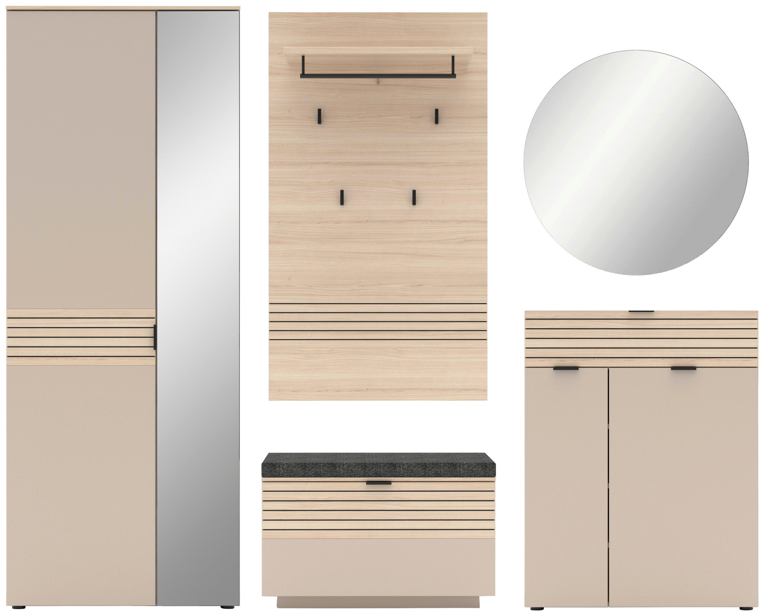 GARDEROBE 6-teilig  in 264/202/38 cm  - Kaschmir/Eichefarben, Design, Holzwerkstoff/Textil (264/202/38cm) - Xora