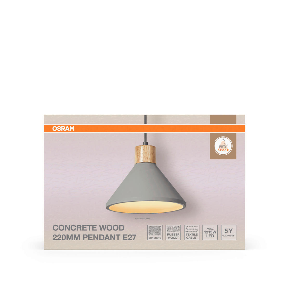 HÄNGELEUCHTE 22/122.5 cm  - Dunkelgrau/Naturfarben, Basics, Holz/Stein (22/122.5cm) - Osram