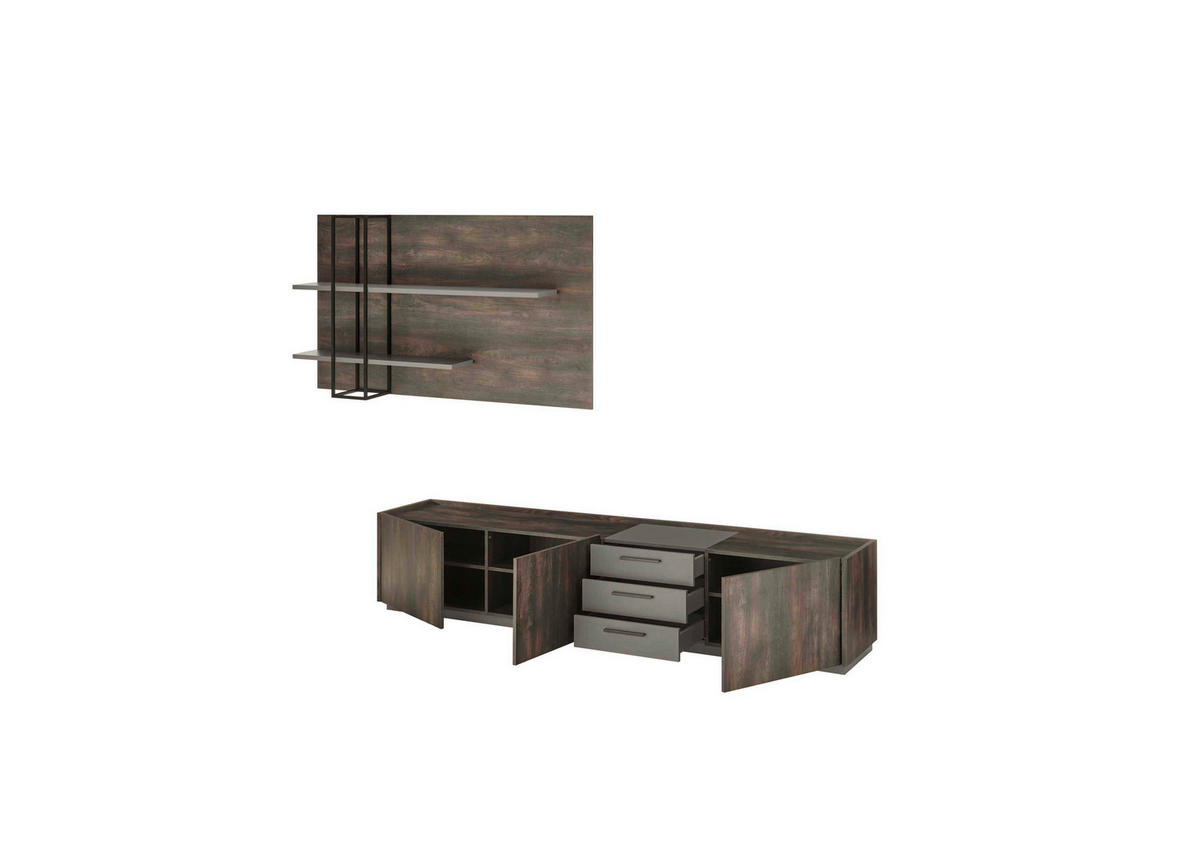 WOHNWAND 2-teilig  in Anthrazit, Eichefarben  316/180/45 cm  - Eichefarben/Anthrazit, Design, Holzwerkstoff/Metall (316/180/45cm) - MID.YOU