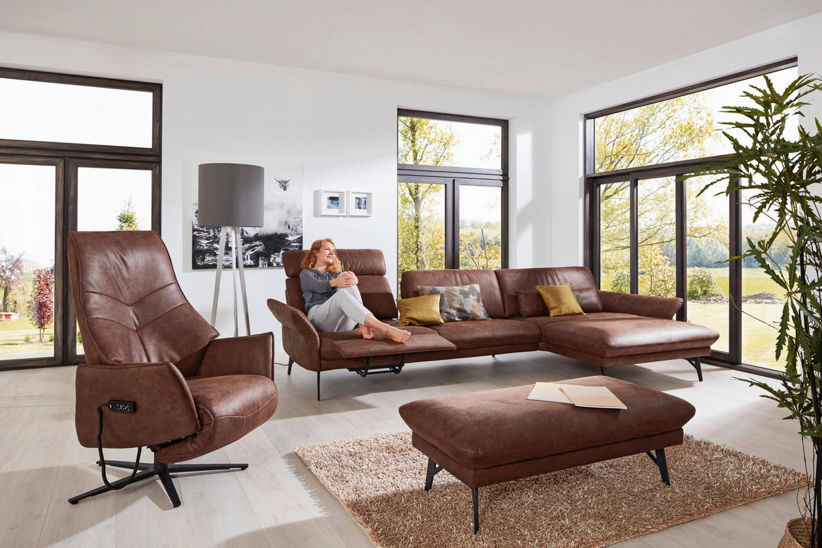 ECKSOFA in Lederlook Dunkelbraun  - Dunkelbraun/Anthrazit, Design, Textil/Metall (330/175cm) - Himolla