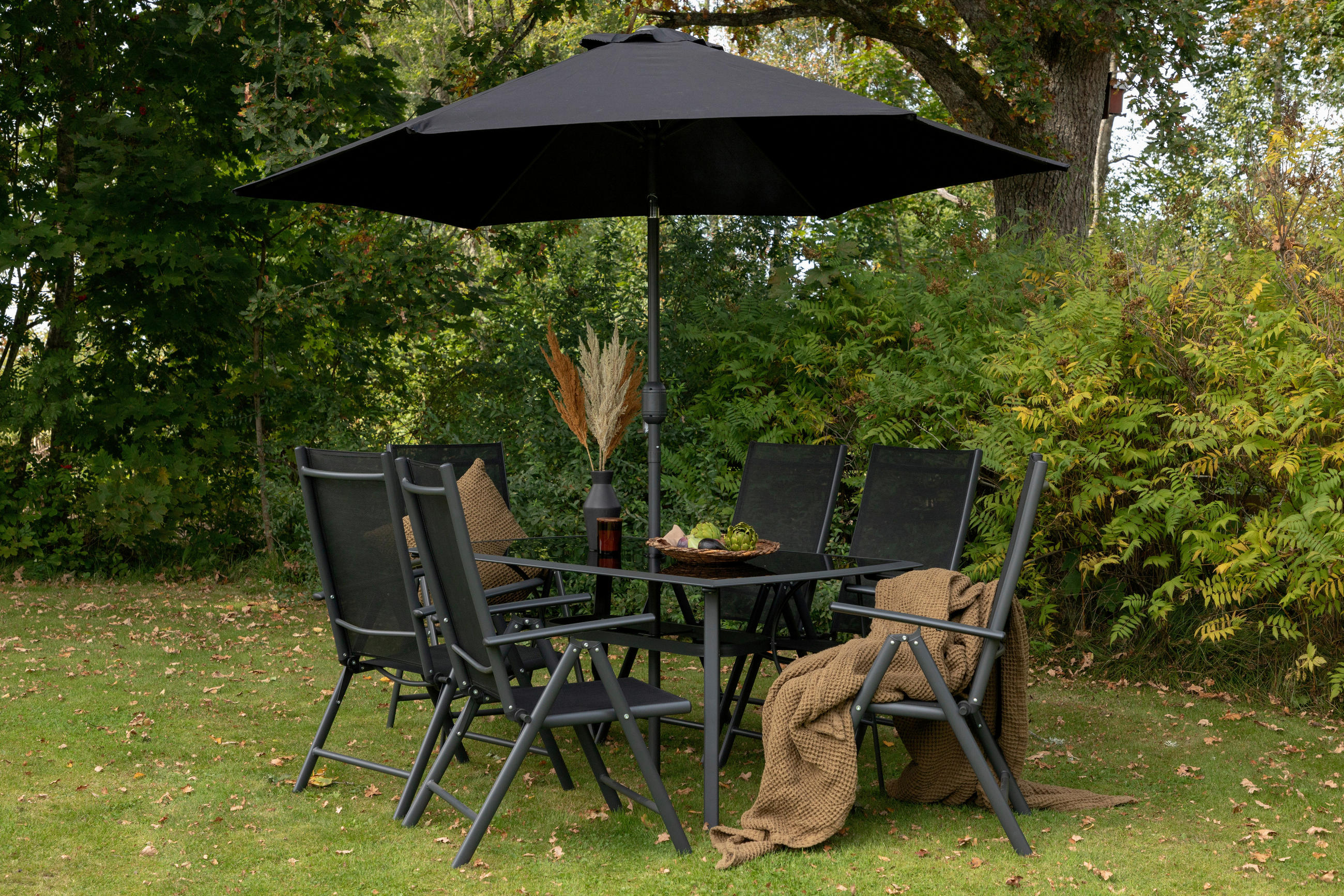 GARTENTISCHGRUPPE  - Schwarz, KONVENTIONELL, Glas/Metall - Gardenson