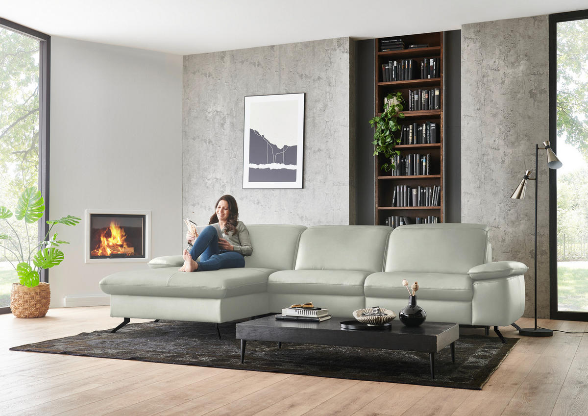 ECKSOFA  Echtleder Silberfarben  - Silberfarben/Schwarz, Design, Leder/Metall (169/307cm) - Beldomo Premium
