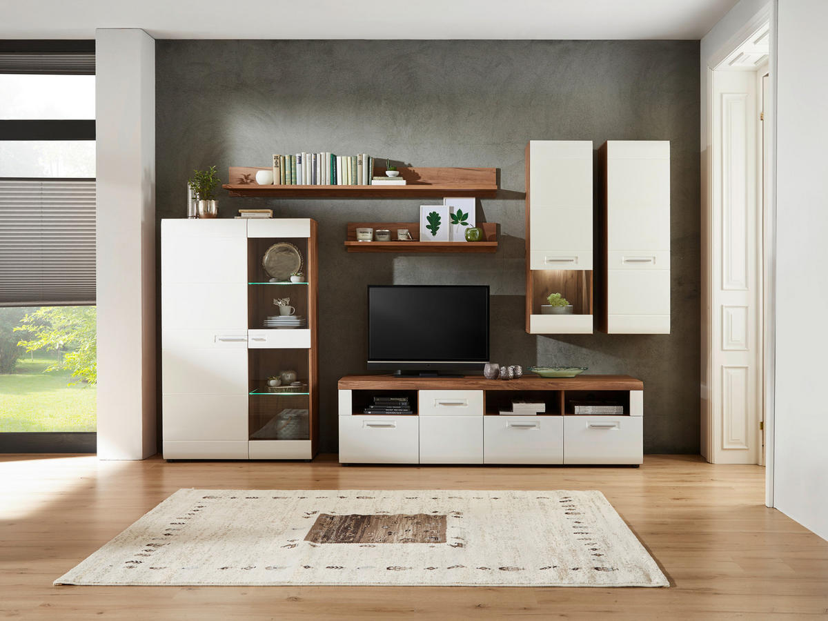 VITRINA, barve hrasta, bela - barve kroma/barve hrasta, Design, umetna masa/steklo (95/155,9/37,1cm) - Xora