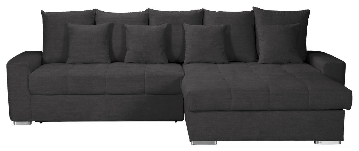 ECKSOFA in Mikrofaser Schwarz  293/164 cm  - Silberfarben/Schwarz, MODERN, Holz/Textil (293/164cm) - MID.YOU