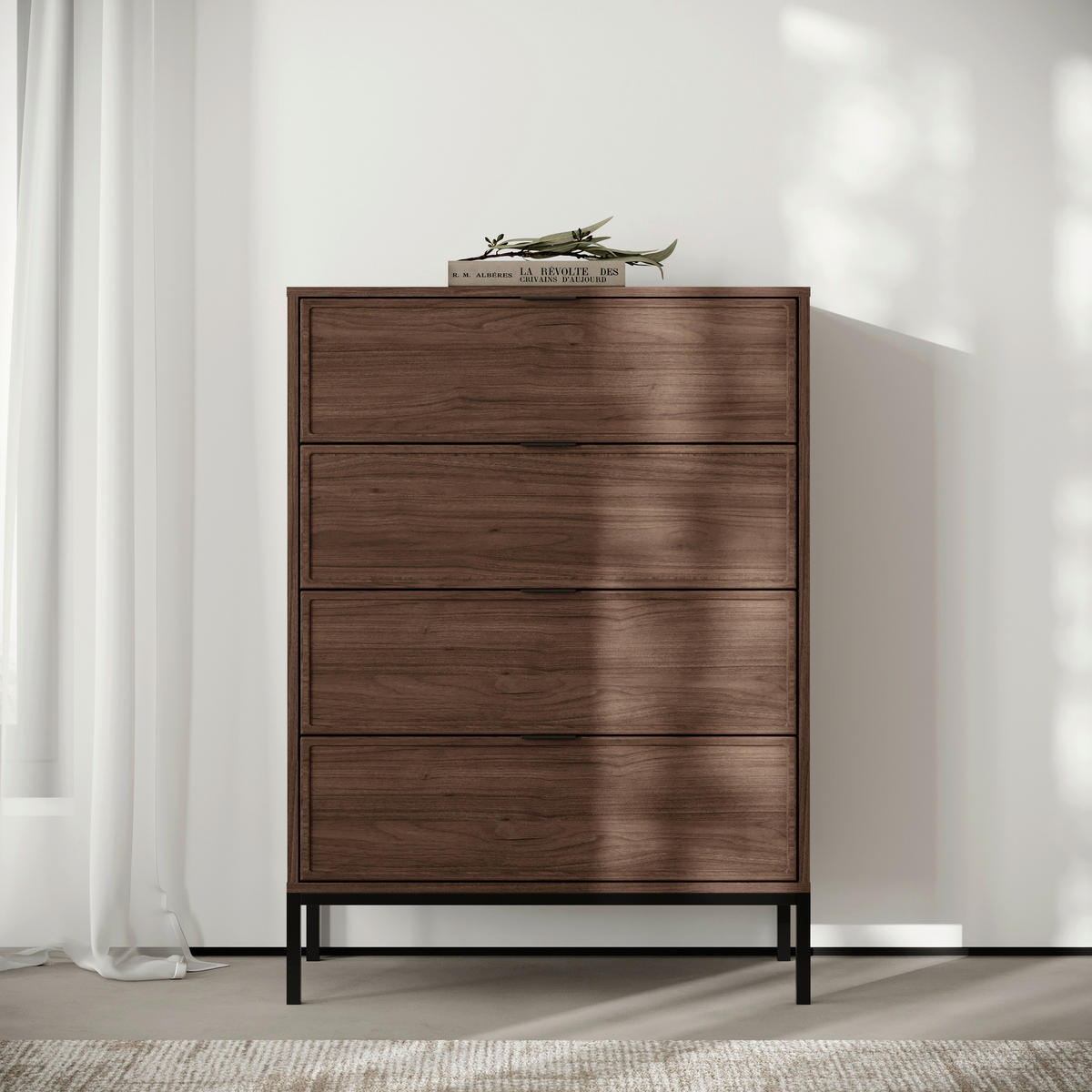 KOMMODE Deco, 75,9/115,5/40 cm, 4 Schublade(n)  - Walnussfarben/Schwarz, Design, Holzwerkstoff/Metall (75,9/115,5/40cm) - MID.YOU
