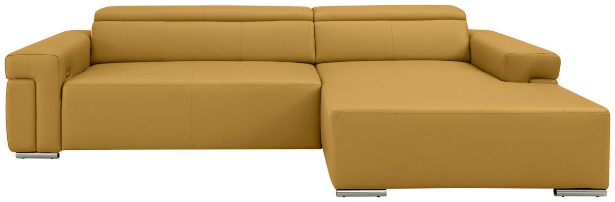 Ecksofa inkl. Funktion DUA Senfgelb Echtleder  - Chromfarben/Senfgelb, Design, Leder/Metall (293/170cm) - Novel