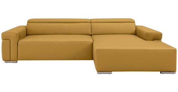ECKSOFA DUA in Echtleder Senfgelb  293/170 cm  - Chromfarben/Senfgelb, Design, Leder/Metall (293/170cm) - Novel