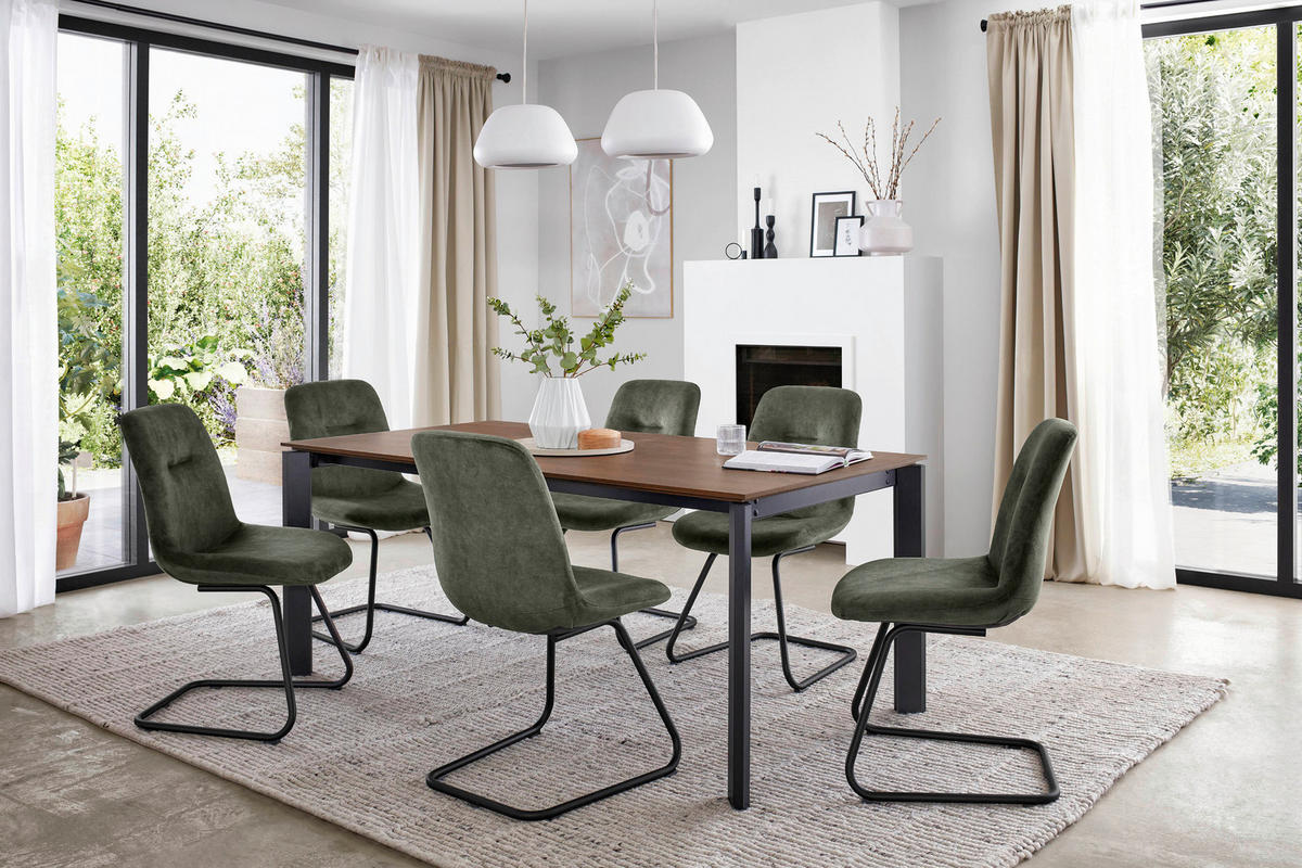 ESSTISCH Schwarz, Nussbaumfarben rechteckig  ausziehbar, in verschiedenen Holzdekoren erhältlich  - Nussbaumfarben/Schwarz, Basics, Holzwerkstoff/Metall (200-300/95/76cm) - Celina Home