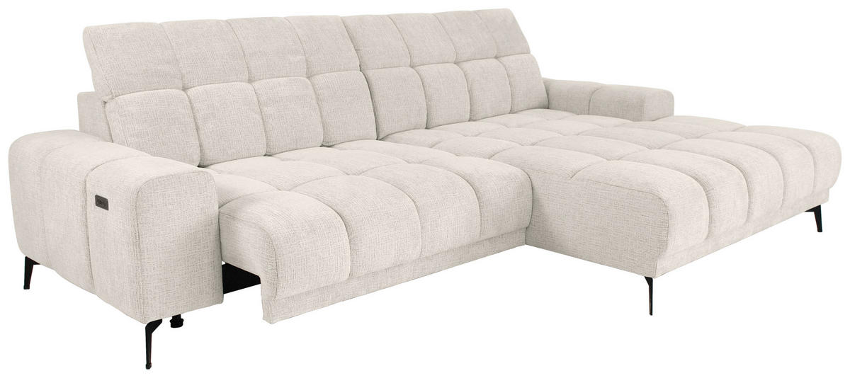 ECKSOFA inkl.Funktionen Perlmutt Chenille  - Perlmutt/Schwarz, MODERN, Textil/Metall (300/195cm) - Xora