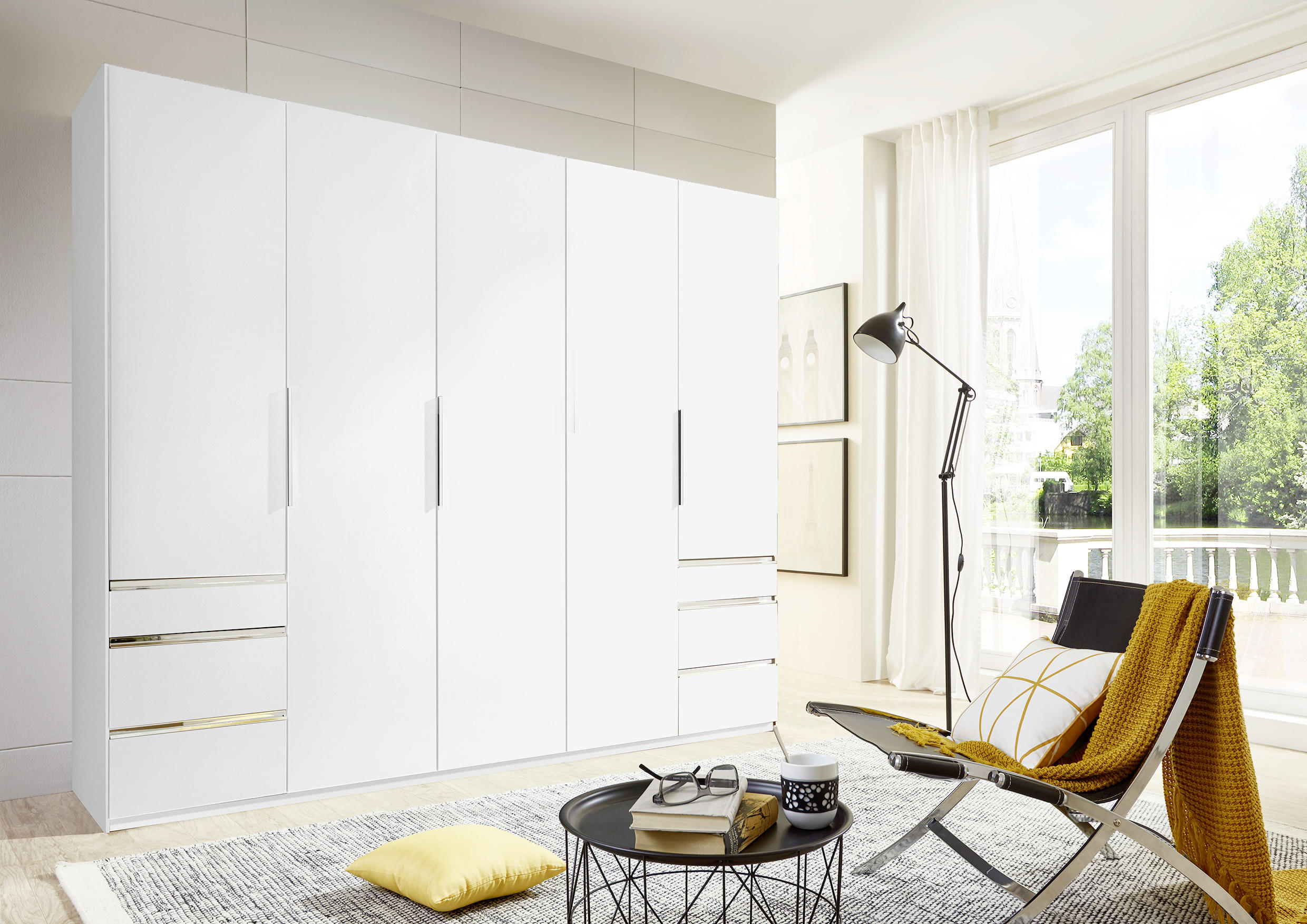 DREHTÜRENSCHRANK in Weiss  - Chromfarben/Weiss, Modern, Holzwerkstoff/Kunststoff (250/216/58cm) - MID.YOU