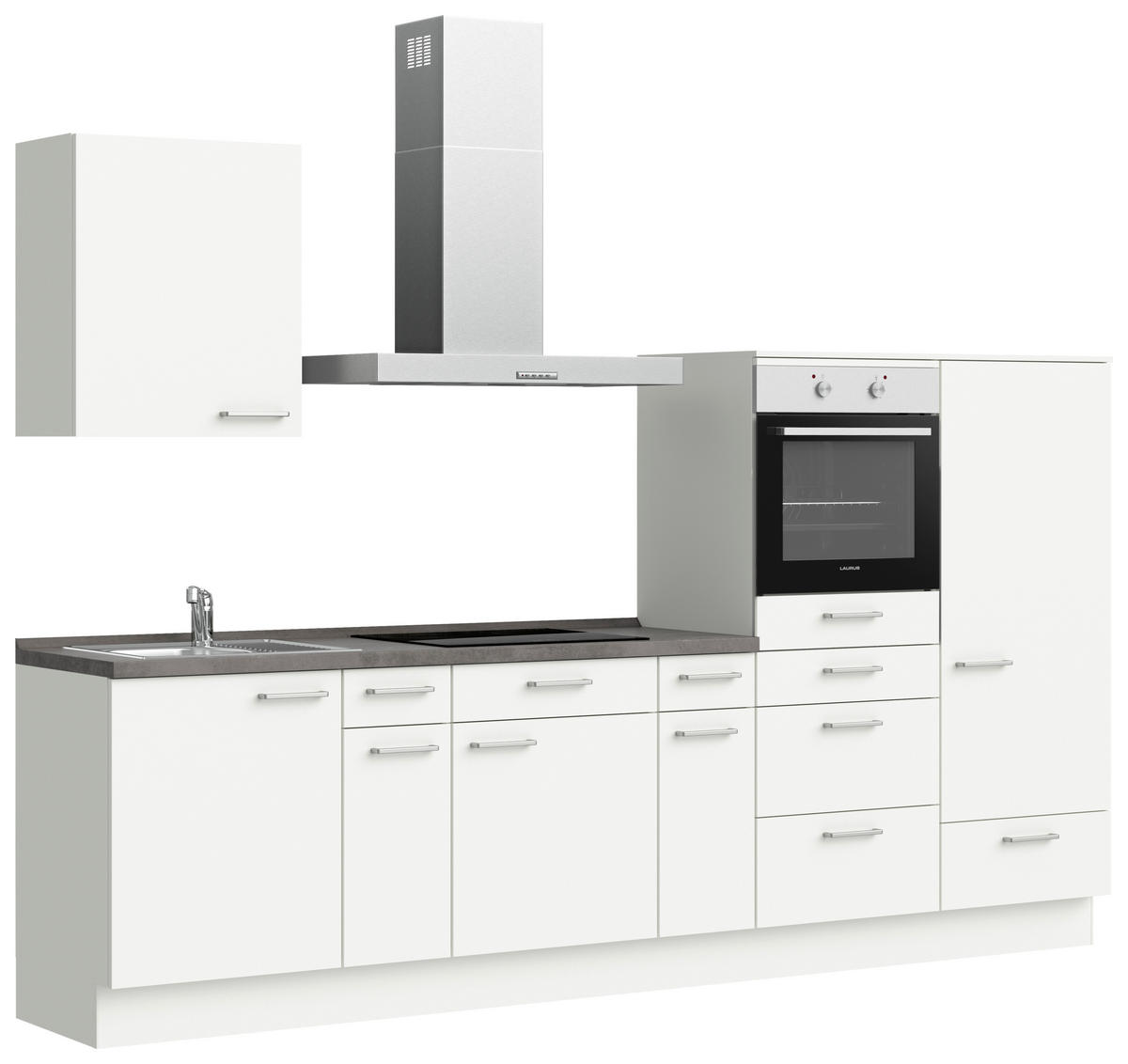 KÜCHENBLOCK 300 cm   in Weiß, Schieferfarben  - Schieferfarben/Edelstahlfarben, MODERN, Holzwerkstoff/Metall (300cm) - Nobilia