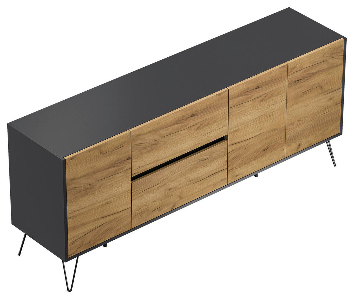 SIDEBOARD Posseik Industrial 177/75,8/42 cm 2 Schublade(n)  - Eichefarben/Graphitfarben, Design, Holzwerkstoff/Metall (177/75,8/42cm) - MID.YOU