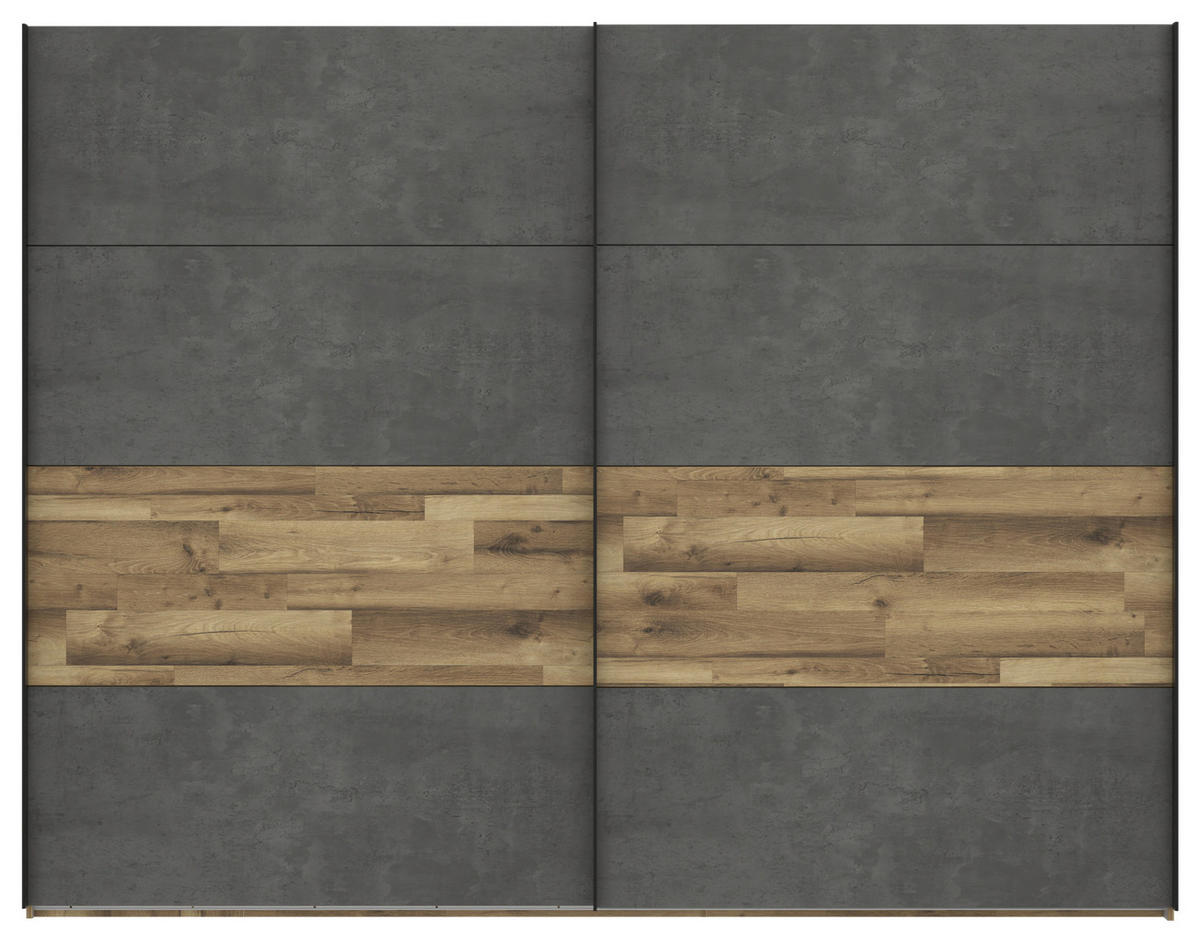 SCHWEBETÜRENSCHRANK 270/211/61 cm 2-türig Eichefarben, Dunkelgrau  - Eichefarben/Dunkelgrau, LIFESTYLE, Holzwerkstoff/Kunststoff (270/211/61cm) - Ti'me