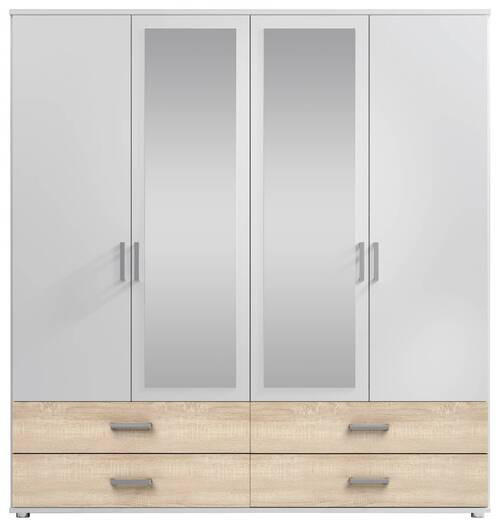 KLEIDERSCHRANK 180/190/51 cm 4-türig Weiß, Sonoma Eiche  - Silberfarben/Weiß, Basics, Glas/Holzwerkstoff (180/190/51cm) - Carryhome