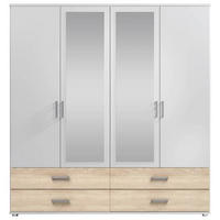 KLEIDERSCHRANK 180/190/51 cm 4-türig Weiß, Sonoma Eiche  - Silberfarben/Weiß, Basics, Glas/Holzwerkstoff (180/190/51cm) - Carryhome