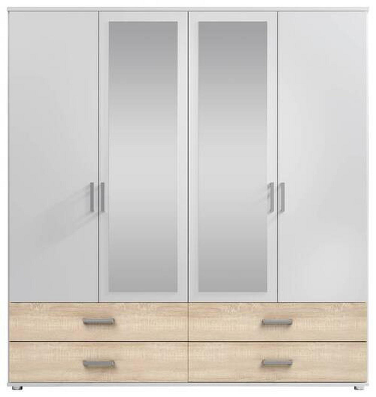 KLEIDERSCHRANK 180/190/51 cm 4-türig Weiß, Sonoma Eiche  - Silberfarben/Weiß, Basics, Glas/Holzwerkstoff (180/190/51cm) - Carryhome