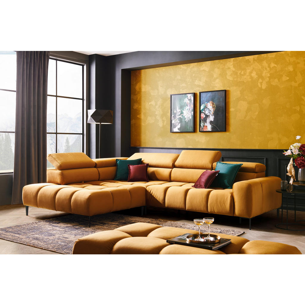 Thumbnail - Welnova Ecksofa, Currygelb, Textil, Uni, 5-Sitzer, Ottomane links, L-Form, 300x216 cm, Made in EU, Fsc, Reach, Oeko-Tex®...