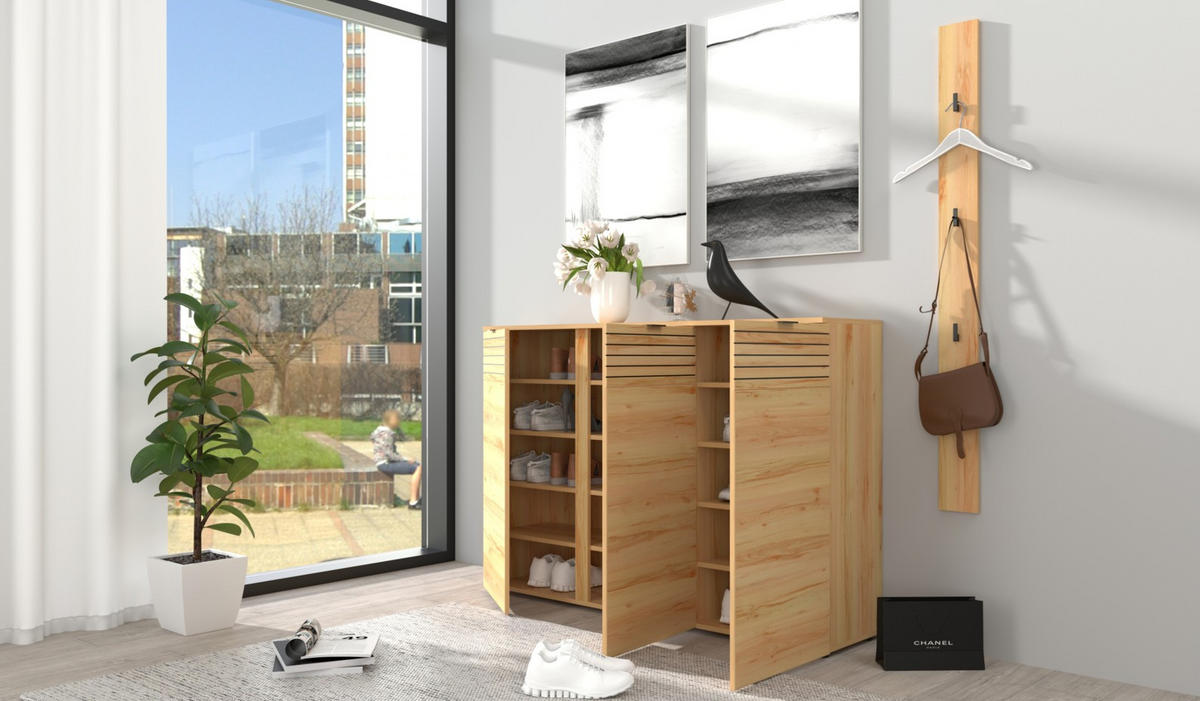 SCHUHSCHRANK Buchefarben  - Buchefarben/Schwarz, Design, Holzwerkstoff/Metall (150/103/38cm) - MID.YOU